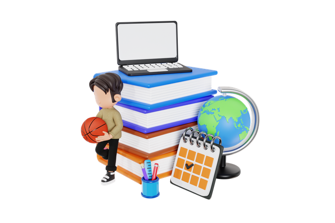 Boy Playing Basketball In School Time  3D Icon