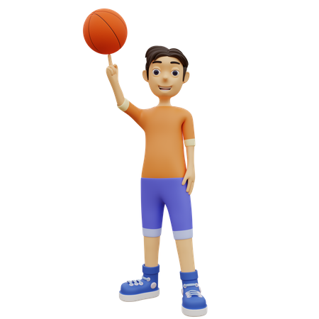 Boy Playing Basketball on One finger  3D Illustration