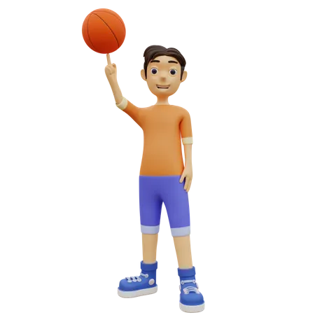 Boy Playing Basketball on One finger  3D Illustration