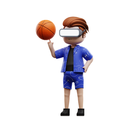 Boy Playing Basketball Using Vr Headset  3D Illustration