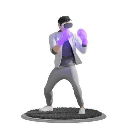 Boy Playing Boxing in VR  3D Illustration