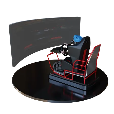 Boy playing car racing game in VR 3D Illustration