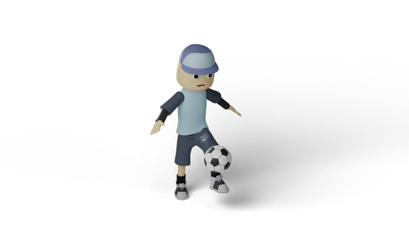 Boy Playing Football  3D Illustration