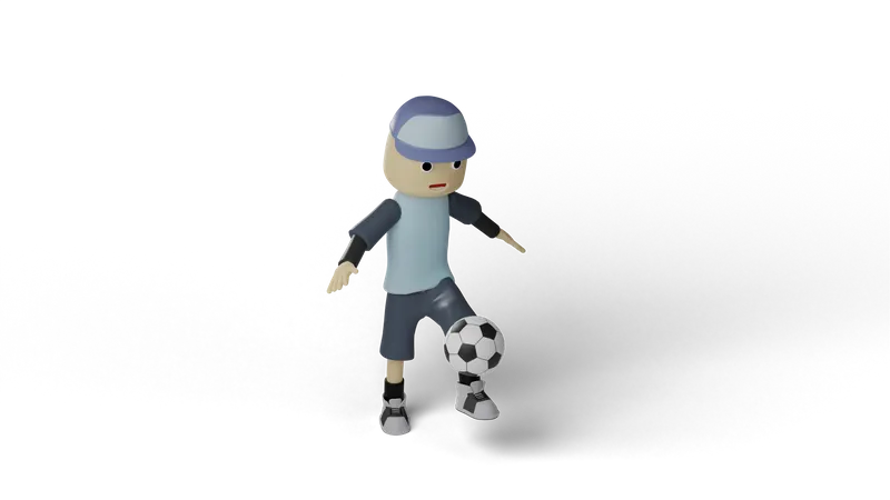 Boy Playing Football  3D Illustration