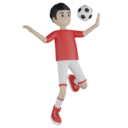 Boy playing football in freestyle 3D Illustration
