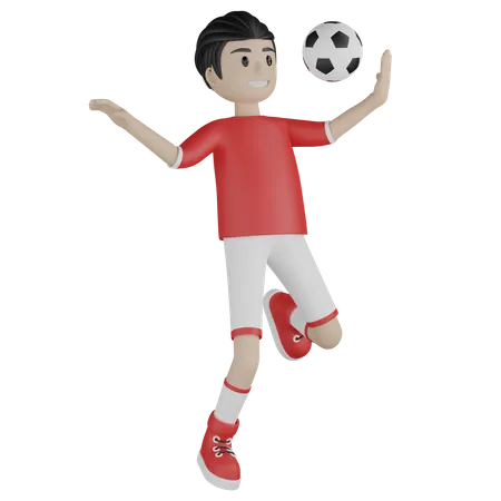 Boy playing football in freestyle 3D Illustration