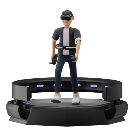 Boy playing game on VR setup 3D Illustration
