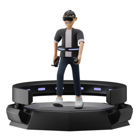 Boy playing game on VR setup 3D Illustration
