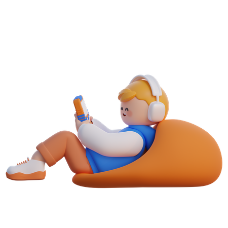 Boy Playing Gameboy  3D Illustration