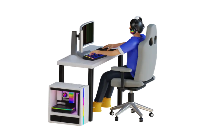 Boy Playing games online  3D Illustration