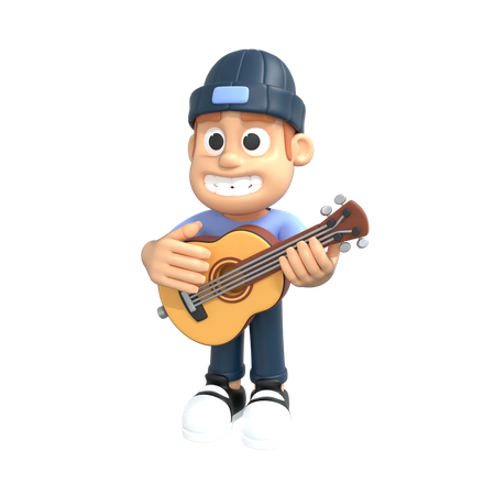 Boy playing guitar 3D Illustration