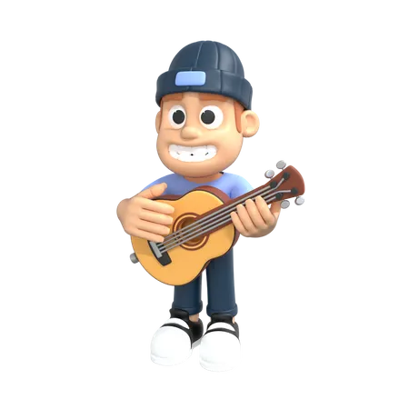 Boy playing guitar 3D Illustration