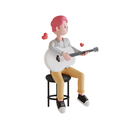 Boy playing his guitar  3D Icon