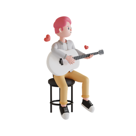 Boy playing his guitar 3D Illustration