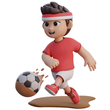 Boy Playing Mud Football  3D Illustration
