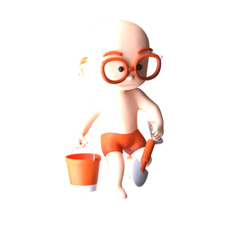 Boy Playing On Beach  3D Icon