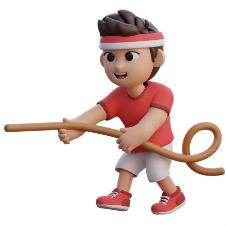 Boy Playing Pull Rope Contest  3D Illustration