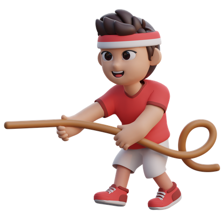 Boy Playing Pull Rope Contest 3D Illustration