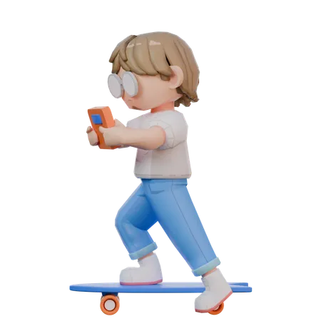 Playing Skateboard Character 3D Illustration