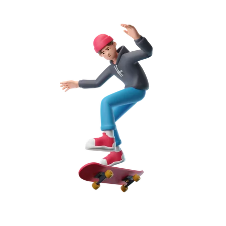 Boy Playing Skateboard  3D Illustration