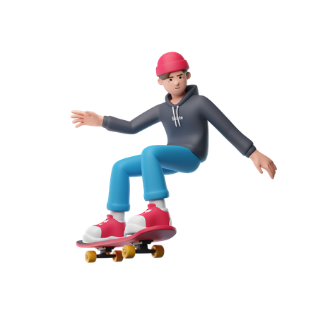 Boy Playing Skateboard  3D Illustration