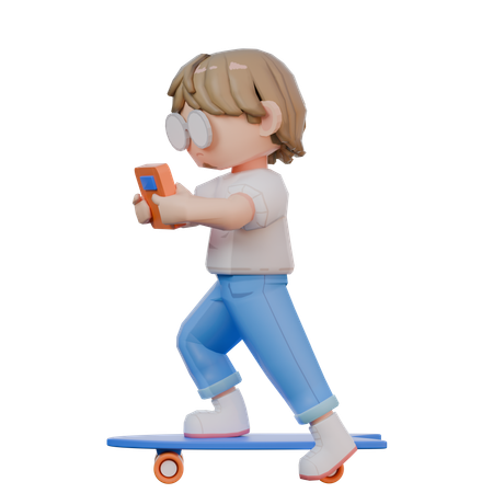 Boy Playing Skateboard  3D Illustration