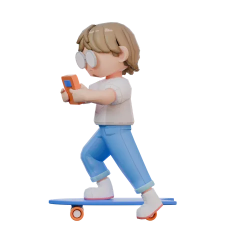 Boy Playing Skateboard  3D Illustration