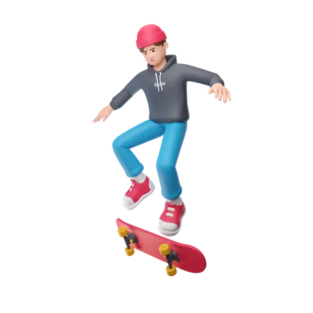 Boy Playing Skateboard 3D Illustration