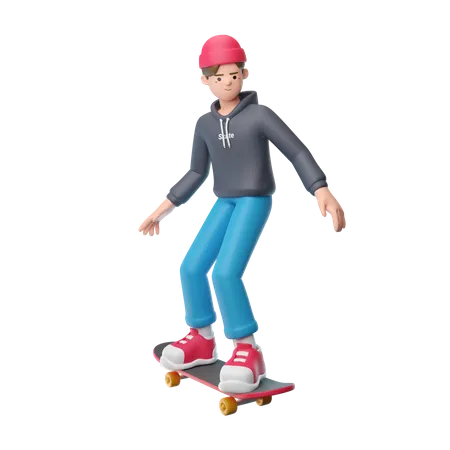 Boy Playing Skateboard 3D Illustration