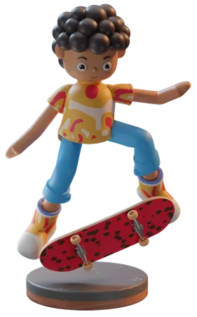Boy playing skateboarding 3D Illustration