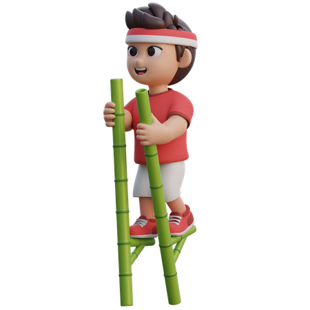 Boy Playing Stilts  3D Illustration