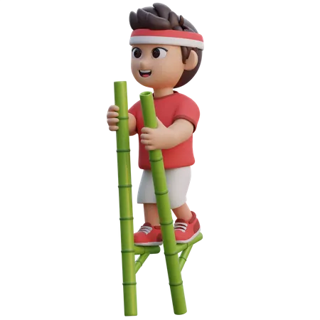 Boy Playing Stilts  3D Illustration