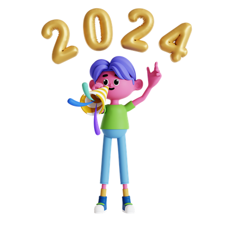 Boy playing trumpet at new year party  3D Icon