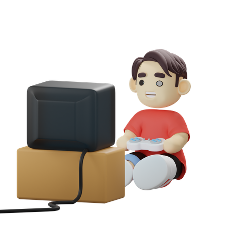 Boy playing video game using remote controller 3D Illustration