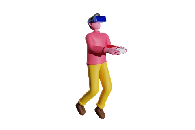 Boy playing virtual game  3D Illustration