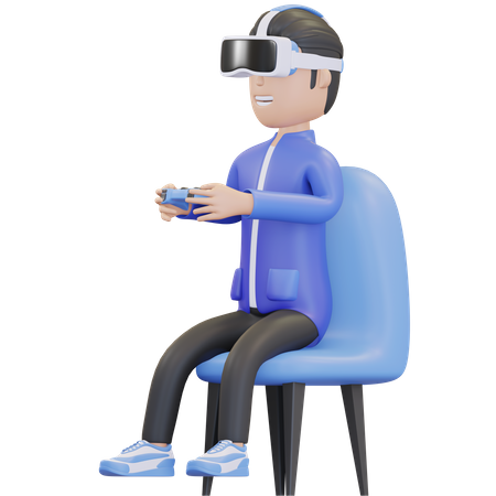 Boy playing virtual game  3D Illustration