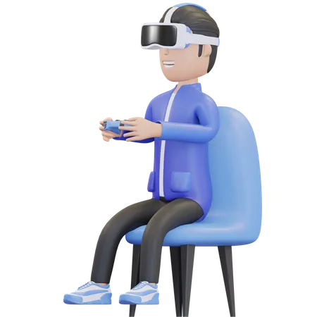 Boy playing virtual game  3D Illustration