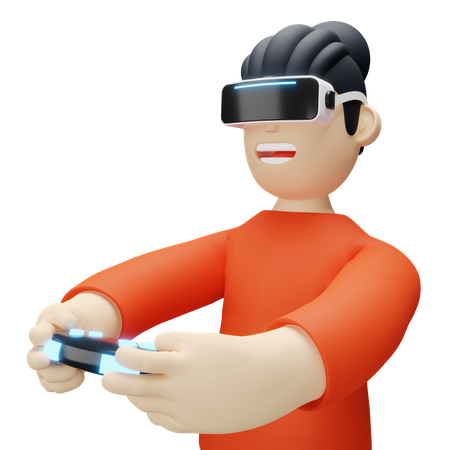 Boy playing virtual game  3D Illustration