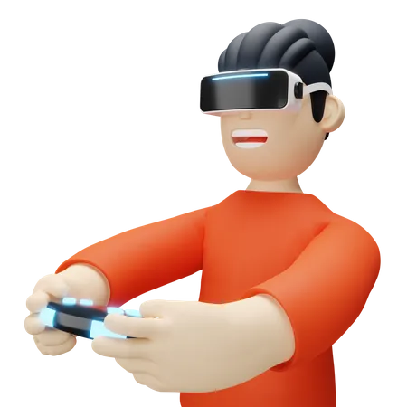 Boy playing virtual game  3D Illustration