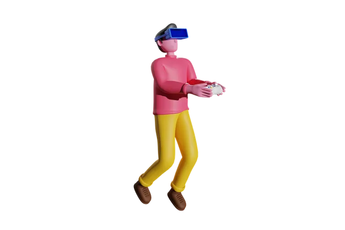 Boy playing virtual game 3D Illustration