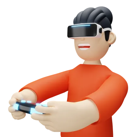 Boy playing virtual game 3D Illustration