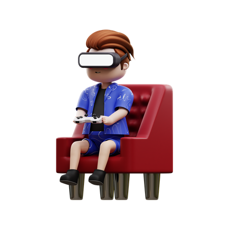 Boy Playing Virtual Game 3D Illustration