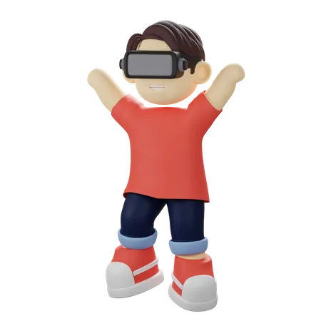 Boy playing virtual reality game using VR goggles  3D Illustration