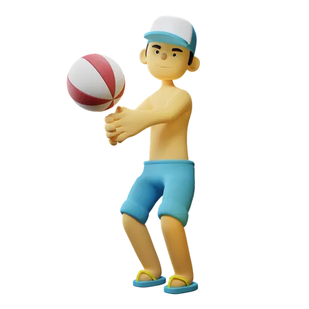 Boy Playing Volley Ball  3D Illustration