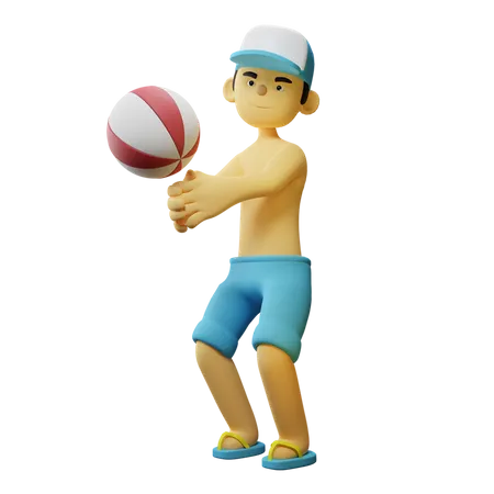 Boy Playing Volley Ball 3D Illustration