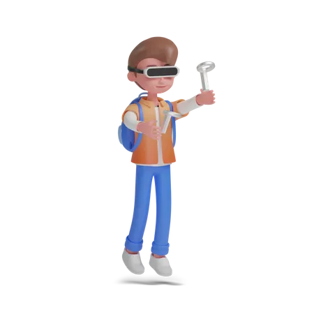 Boy playing vr  3D Illustration