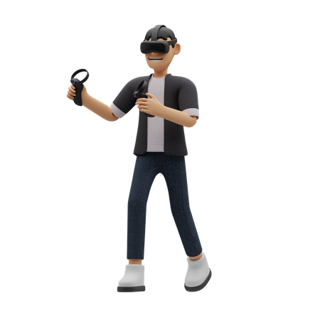 Boy playing VR  3D Illustration