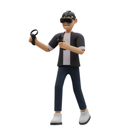 Boy playing VR 3D Illustration