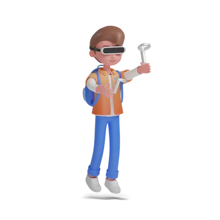 Boy playing vr 3D Illustration