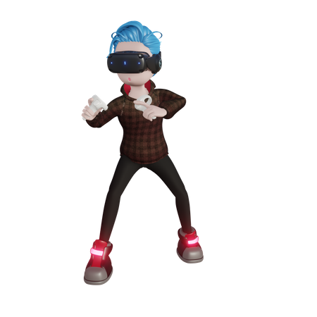 Boy playing VR Fighting game 3D Illustration